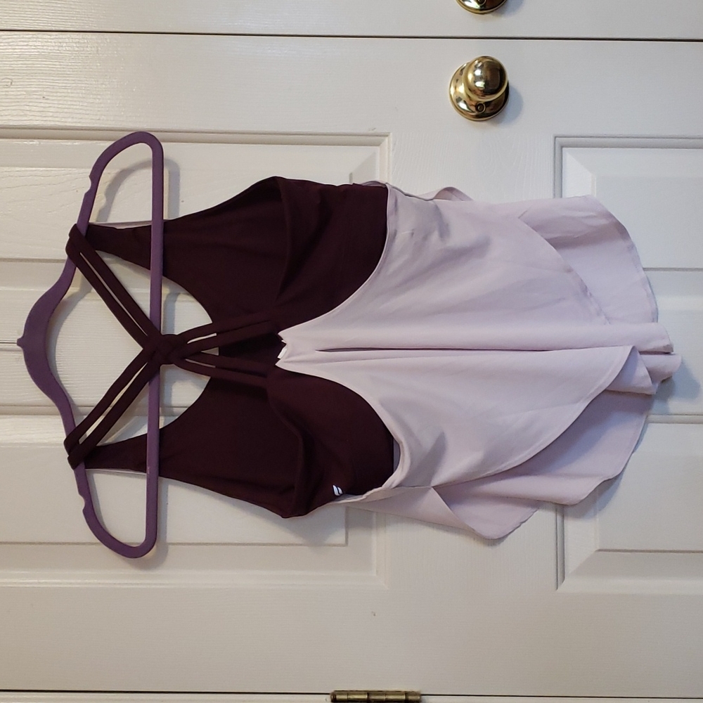 Fabletics Light Lavender Layered Tank with Dark Plum Sports Bra - Picture 2 of 2